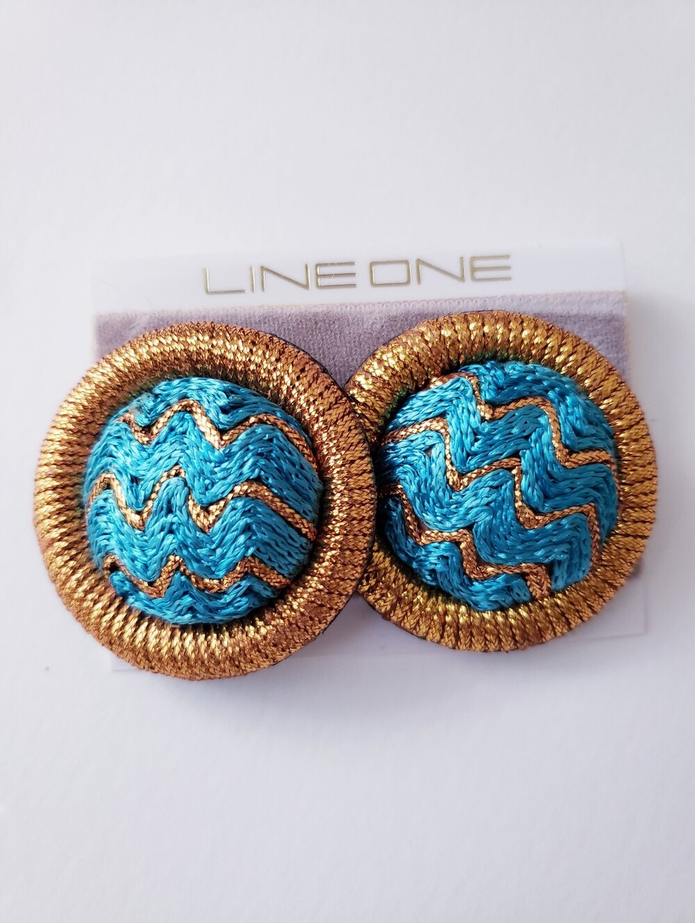 Vintage Line One Teal And Bronze Gold Round Clip On Earrings